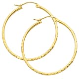14K Yellow Gold 1.5mm High Polished Classic Hinged Hoop Earrings (1.3