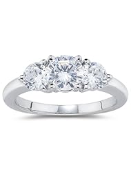 2.00 Cts Cubic Zirconia Three Stone Ring in 14K White Gold