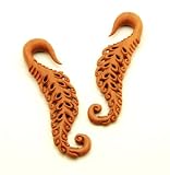 00g 10mm Centipede Tentacle Vine Quezacotl Sawo Wood Organic Ear Gauges Plugs - Flower Design Tribal Floral Hook Hanging (Sold By Pair)