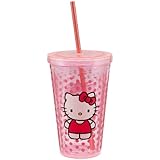 Vandor 18151 Hello Kitty 18 oz Acrylic Travel Cup with Lid and Straw, Pink