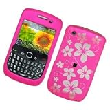 Gold Flowers on Neon Pink Snap on Hard Skin Faceplate Phone Shield Cover Case for Blackberry Curve 8520 8530 + Microfiber Cell Phone Bag