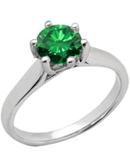 1.35 Ct Round Green SI1/SI2 Diamond 14K White Gold Ring