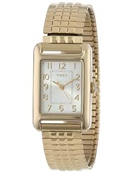 Timex Womens T2P3069J Dress Mini Rectangle Gold-Tone Stainless Steel Expansion Band Watch