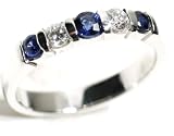 Platinum Diamond and Sapphire Bar-Set 5 Stone Wedding Band or Stacking Ring, Ring Size 5 (T.w 0.60)