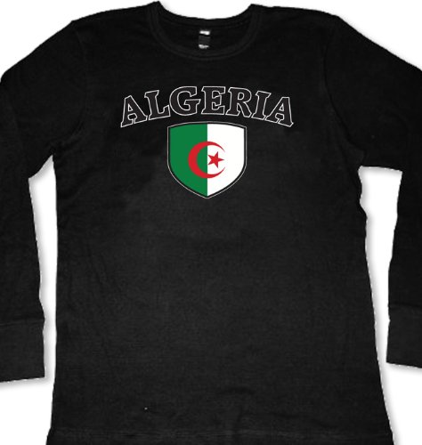 Algeria Flag Shield International Soccer Mens Thermal Shirt, Algerian National Pride Mens Long Sleeve Thermal Style Shirt , Medium, Black