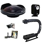Opteka Deluxe Skaters Package (Includes the OPT-SC37FE Platinum Series 0.3X HD Ultra Fisheye Lens, X-GRIP Camcorder Handle, & LED Video Light) for 25mm, 30mm, 30.5mm, & 37mm Camcorders