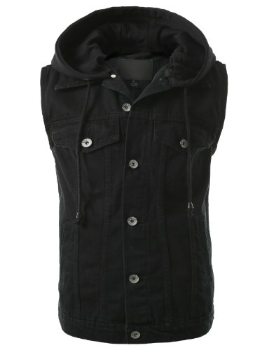 J.TOMSON Mens Denim Vest w/ Hood