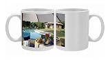 Eco friendly swimming pool and solar panels in background Photo Mugs