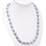 Handmade Chalcedony Agate Necklace With Silver Floral Beads