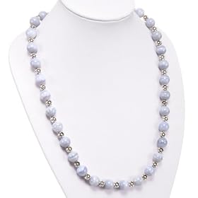 Handmade Chalcedony Agate Necklace With Silver Floral Beads by AsiaEXP
