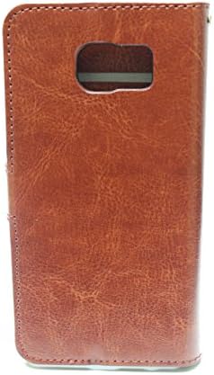 Samsung Galaxy S6 Leather Wallet Case Oil Leather Wallet Pouch Credit Card Slots Photo ID Many Colors with Cleaning Cloth, PXV (TM) (Brown)