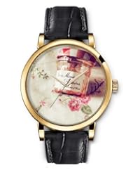 SPRAWL Aanalog Fashion Series Gold Ladies Watches of Genuine Black Leather Strap,Unique Wrist Watch for Women Girls Designed with Flask in a tablecloth with floral pattern
