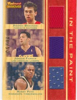 2007 Topps Trademark Authentic Andrea Bargnani, Jordan Farmar & Randy Foye Triple Game-Worn Jersey Card
