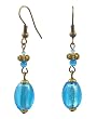 Earrings - E318 - Murano Style Glass and Antique Gold Tone Beads - Oval ~ Aqua
