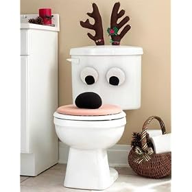 Christmas Holiday Reindeer Bathroom Toilet Seat Set Lid Antlers Eyes