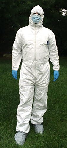 Tyvek suit Personal Protective kit - DuPont Tyvek Suit, Eye Protection, 2 Surgical Masks, 2 Pairs of Gloves, Booties, Duct Tape and Plastic Bin for Easy Storage