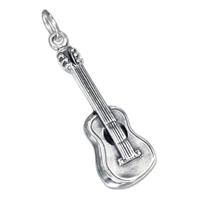 STERLING SILVER THREE DIMENSIONAL ACOUSTIC GUITAR CHARM