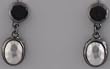 Dark Silver Drop Earrings with Pearl Tone Inlays