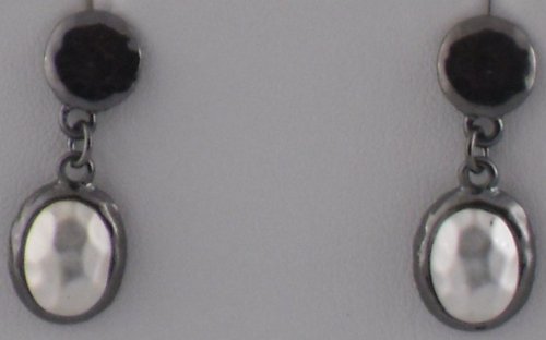 Dark Silver Drop Earrings with Pearl Tone Inlays