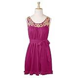 Embroidered Yoke Red Violet Cotton Dress (Petite, Tall & Misses Sizes XS-3X)