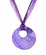 Necklace - N233 - Large Round Shell (2-1/2") hung on 5-Strand Organza Cord ~ Purple