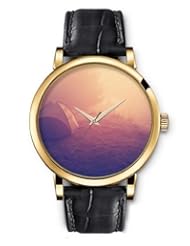 SPRAWL Aanalog Fashion Series Gold Ladies Watches of Genuine Black Leather Strap,Unique Wrist Watch for Women Girls Designed with Black Clouds and tree on the field