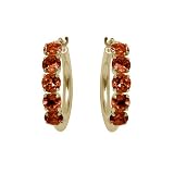 10k Yellow Gold 5 Stone Garnet Hoop Earrings