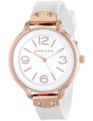 Anne Klein Womens AK/1614RGWT Rose Gold-Tone White Chevron Pattern Silicone Strap Watch