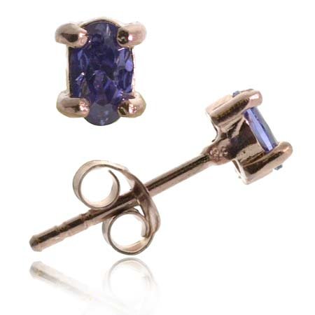 Rose Vermeil (24k Gold over Sterling Silver) Tanzanite cz Stone oval Earrings
