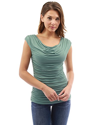 PattyBoutik Women's Cowl Neck Ruched Double Layer Top