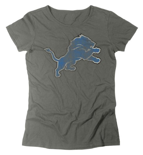 NFL Women's Detroit Lions Bigger Logo Retro Tee (Dark Grey Heathered, X-Large)
