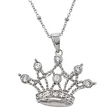 Queen Crown Sterling Silver Cubic Zirconia Pendant Necklace