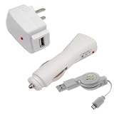 USB Car Charger + USB Home Travel Charger + USB Data Hotsync & Charging Retractable Cable for Amazon Kindle DX