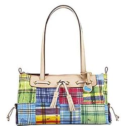 Dooney Bourke Large Madras Ants Tassel Zip Top Bag Tote