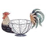 Painted Tin Rooster Wire Basket - Style 33027