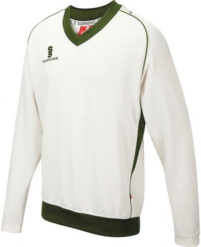 Surridge Mens Fleece Lined Sweater / Sports / Cricket (M) (White/ Green trim)