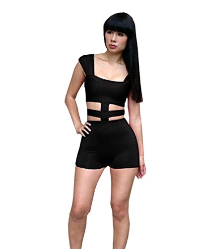 Womens Sexy Low Cut Jumpsuits Bandage Jumpsuits Rompers Night Club Short Pants (S)