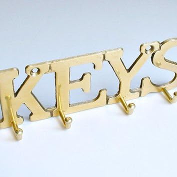 Brass Key Holder for Wall Mount with Hooks to Organize Keys. Comes with Two Brass Screws for Key Hanger.