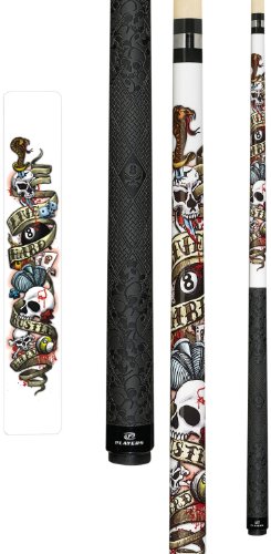 Players D-LH White with Tattoo-Inspired Live Hard Hustle Hard Banner Cue