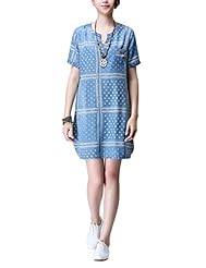 Cotton/Denim Summer Slit Bateau Neck Short Sleeves  Dress
