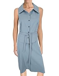 Sleeveless Elastane/Linen/Viscose Belted  Shirt Jumpsuit 
