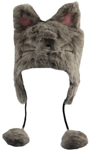 Grey Cat Fuzzy Pilot Hat/Cap with Ear Flaps - Apparel