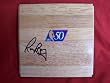 Golden State Warriors Legend Rick Barry Autographed NBA 50 Greatest Logo 6x6 Parque Floorboard, Proof Photo of Rick Signing for Us.