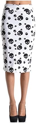 2LUV Women's Solid & Multicolor Print High Waisted Pencil Skirt White-Skulls M (ASK-9014PT-A50)