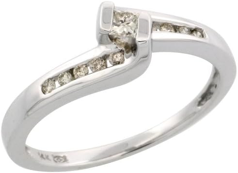14k White Gold Fancy Solitaire Ring, w/ 0.18 Carat Princess Cut & Brilliant Cut Diamonds, 1/4 in. (6mm) wide, size 7.5