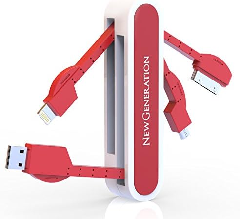 4 in 1 USB Cable - i phone, Micro, 30Pin and USB Cable - Data Sync and Battery Charge All Devices- Red &amp; White