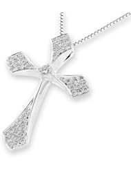 (X1000Diamond) 18K/750 White Gold Cross Shape Pave Setting Diamond Pendant With 925 Sterling Silver Chain (0.52 cttw, G-H Color, VS2-SI1 Clarity)