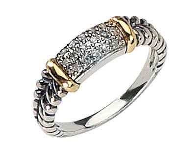 Diamond 1/10 Carat (ctw) Ring in Sterling Silver with 14K Gold Accents