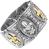 Sterling Silver and 18k Yellow Designer Fleur De Lis Bangle