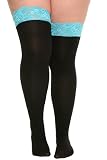 Torrid Plus Size Black Turquoise Lace-Top Opaque Thigh-High